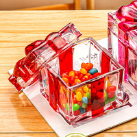 FLVC Europese stijl vierkante kristallen glazen suikerpot met strikdeksel, schattig retro model voor het bewaren van gedroogd fruit en snoep in huis.