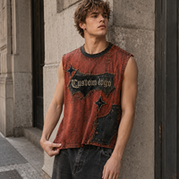 T-shirts sans manches OEM d'été style unisexe, débardeur vieilli avec œillets et bords bruts, streetwear américain, lavage vintage, personnalisé