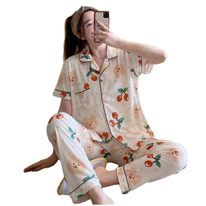 <span class=keywords><strong>Pijama</strong></span> de Verano Casual de 2 Piezas para Mujer, Diseño de Dibujos Animados, Ropa de Dormir Holgada, Manga Corta y Larga, Transpirable y Suave - Product Image 1