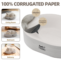 Rascador para Gatos Ovalado Grande, de Cartón Corrugado Resistente al Desgaste, Juguete Integrado, Árbol para Gatos, Tabla de Rascar Cómoda