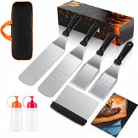 Kit d'accessoires pour plancha en acier inoxydable noir avec spatules de cuisson à long manche pour la cuisson au charbon de bois