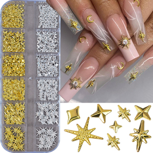 12 rejillas oro plata estrella Aleación de Metal Nail Art Charms Tetraptera Punta de manicura 3D DIY prensa brillante en decoración de <span class=keywords><strong>uñas</strong></span> metálicas - Product Image 3