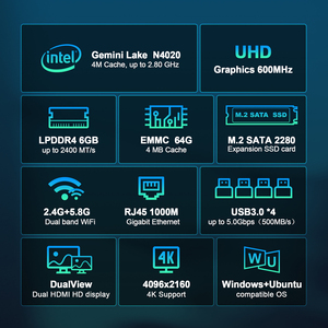 NUEVO Mini PC <span class=keywords><strong>Intel</strong></span> GEMINI LAKE N4020 en Oferta, RAM DDR4, Win11, 16GB de Memoria de Video, Almacenamiento SSD, 1 Año de Garantía, Computadora de Escritorio para Juegos - Product Image 3