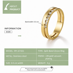 แหวนเซอร์คอนแบบแยกส่วน สแตนเลสสตีล ชุบทอง 14K ด้วยระบบสุญญากาศ เครื่องประดับสีทอง - Product Image 3