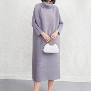 Miyake nếp gấp 2025 thiết kế mới | Phụ nữ cao cổ lỏng Midi ăn mặc-thanh lịch phong cách giản dị nhà máy bán buôn - Product Image 2