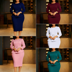 D599 vestidos de otoño a la moda para mujer, vestidos de oficina informales elegantes de manga larga con cuello redondo, vestido africano Formal para mujer, trabajo con cinturón - Product Image 2