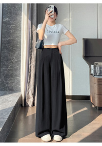 2025 estate nuovi pantaloni larghi da <span class=keywords><strong>donna</strong></span> in cotone e <span class=keywords><strong>lino</strong></span> tinta unita in seta di ghiaccio a vita alta pantaloni larghi Casual da <span class=keywords><strong>donna</strong></span> - Product Image 4