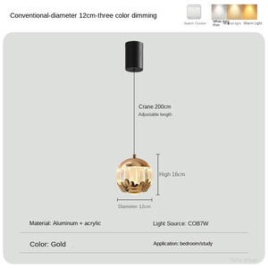 Lámpara Colgante de Cristal Dorado, Estilo Nórdico Moderno Minimalista, Diseño Largo para Dormitorio, Mesita de Noche, Estudio, Restaurante, LED Regulable - Product Image 6