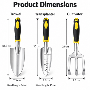 Juego de 3 Herramientas de Jardinería Resistentes, con Mango Ergonómico, Pala de Mano, Rastrillo y Transplantador de Acero Inoxidable - Product Image 3