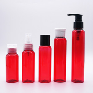 Botella Cosmética Redonda Pequeña Roja de Plástico Reciclado para <span class=keywords><strong>Viaje</strong></span>, Venta al por Mayor - Product Image 1