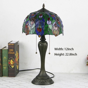 Lámparas de Mesa Estilo Tiffany Longhuijing de 12 Pulgadas con Forma de Cúpula de Pavo Real, Lámpara LED de Vidrio Emplomado, Simple, Flexible, Decorativa, para Lectura, Estilo Antiguo - Product Image 3