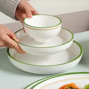 Platos de cerámica de vajilla de fiesta verde blanco mate