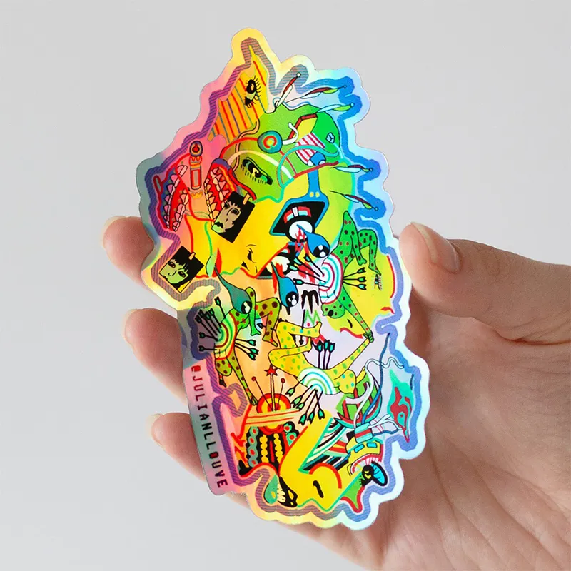 Custom self adhesive vinyl rainbow holographic labels hologram die cut sticker