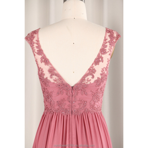 Mùa xuân và mùa hè sa mạc màu đỏ Một dòng Scoop thêu voan Rhinestone phù dâu sang trọng dài buổi tối bên prom VÁY ĐẦM - Product Image 6