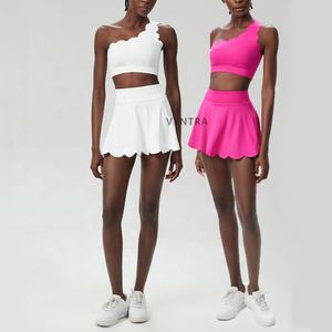 Bra Tank top olahraga Golf wanita, 2 buah pakaian latihan tanpa kelim bahu tenis atletik cepat kering Satu bahu Set rok - Product Image 5