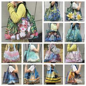 Bolsa de Mano Plegable Floral Extra Grande de 56 cm, Personalizada, Resistente, de Poliéster Reutilizable, Impermeable, con Cierre de Cremallera y Bolsillo Interior - Product Image 4