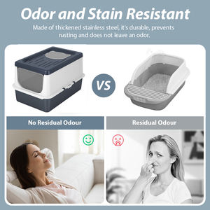 Kitty Litter Pan Inodoro Caja de arena para gatos de acero inoxidable Cerrado Extra grande Entrada superior Caja de arena <span class=keywords><strong>antisalpicaduras</strong></span> con <span class=keywords><strong>tapa</strong></span> - Product Image 5