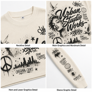 เสื้อยืดคอตตอนวาฟเฟิลแบบกำหนดเอง แขนยาว พิมพ์ลายกราฟิก สตรีทแวร์ โลโก้แบบกำหนดเอง คุณภาพสูง เสื้อยืดผู้ชาย - Product Image 3