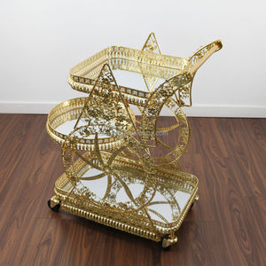 Hotsell Hoge Kwaliteit Moderne Commerciële Spiegelglas 3-Laags Gouden Metalen 4-Wielige Hotel Trolley Wagentje Woonkamer - Product Image 1