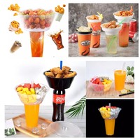 Hete Verkoop Aangepaste 500Ml 700Ml 1000Ml Snacks Kom Pp Melk Theekop Fruit Dessertblad Afhaalmaaltijd 2 In 1 Plastic Beker