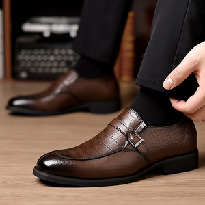 Chaussures habillées en cuir pour hommes à boucle, bout pointu, semelle extérieure en caoutchouc antidérapante, pour mariage, affaires, tenue formelle d'automne - Product Image 4