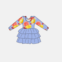 Robe d'automne mignonne pour fille, imprimé personnalisé, motif floral, à manches longues, à volants, en bambou 210 GSM, du NB au 14T