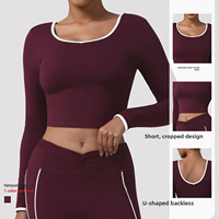 Kaos Wanita Lengan Panjang Anti-Bakteri Desain Tanpa Punggung Model Ketat Logo Depan - Atasan Olahraga Lari Fitness Musim Gugur Musim Dingin