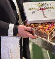 Boîte à macarons de luxe en tissu brodé de sequins, boîte à chocolat en lin et acrylique, emballage artisanal pour noix de pécan et macarons, boîte cadeau