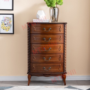 Armoire de rangement étroite à 5 tiroirs, organisateur <span class=keywords><strong>haut</strong></span> avec finition cerisier et détails sculptés, compacte pour salon, entrée, bureau à domicile - Product Image 4