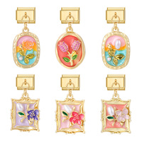 Bracelet à breloques italien créatif fait à la main en acier inoxydable plaqué or 18 carats, perle dégoulinante d'huile colorée, fleur, breloque italienne