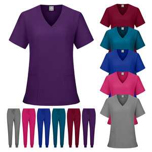 V-Neck Short Sleeve Scrub <b>Tops</b> For Women Moisture Wicking Knitted Hospital Uniforms With Pockets Size S XXL - Product Image 4