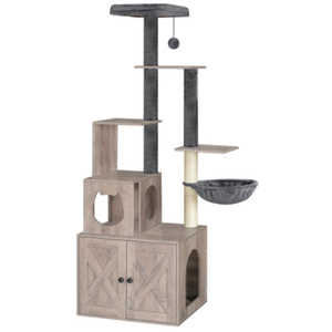 Arbre à chat avec enclos pour litière 677 H, mobilier multifonctionnel en bois pour animaux de compagnie avec litière cachée, perchoir et hamac - Product Image 4