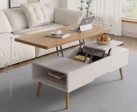 Table basse multifonctionnelle en bois avec compartiment de rangement dissimulé et plateau relevable