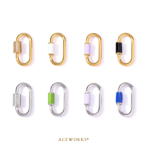 Mosquetones con Cierre ACEWORKS |   Conector de Acero Inoxidable con Baño de Oro PVD de 18K y Zirconia, Ovalado, con Cierre de Rosca, para Colgantes |   Impermeable - Product Image 5