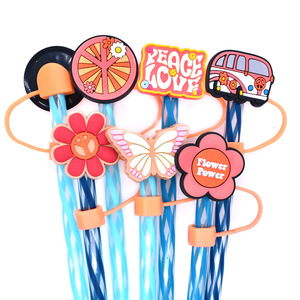 Nouvelle Tendance : Embouts de <span class=keywords><strong>Paille</strong></span> en Silicone Série Amour & Paix, Bouchons Anti-Poussière de 10 mm pour Embouts de Pailles, Décoration pour Couvre-Pailles - Product Image 2