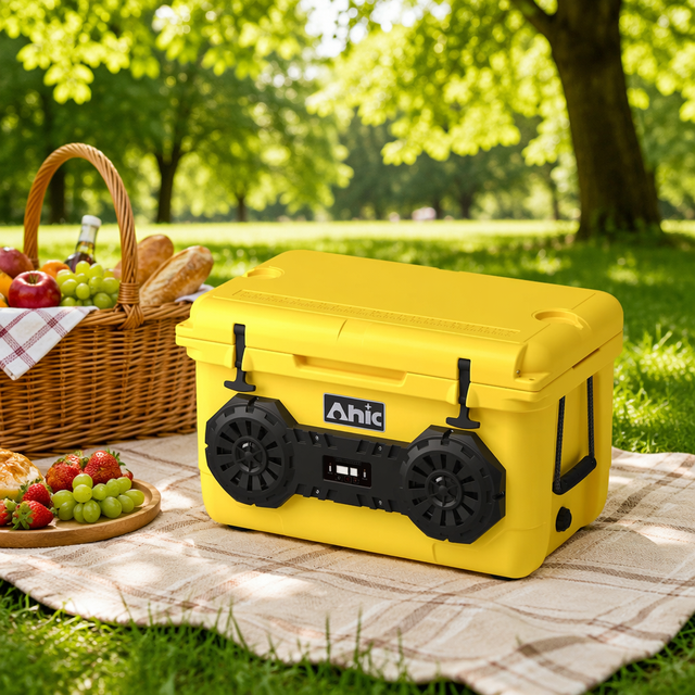 Modern Design 45L Cooler Box BT Speaker Wireless Portable Ice Chest Letter Cartoon Patterns for Outdoor Sports Drinking Supply