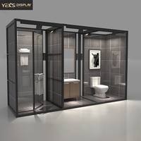 Cabine d'exposition moderne noir mat pour salle de bain, salle de simulation de salle d'exposition d'articles sanitaires, espace personnalisable pour toilettes, douche et meuble-lavabo