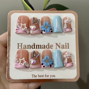 <span class=keywords><strong>Uñas</strong></span> Postizas Acrílicas <span class=keywords><strong>de</strong></span> Alta Calidad Hechas a Mano con Diseño <span class=keywords><strong>de</strong></span> Pato Dulce y Fresco, Pintadas a Mano con Flores 3D y Punta Francesa, Venta al Por Mayor - Product Image 1