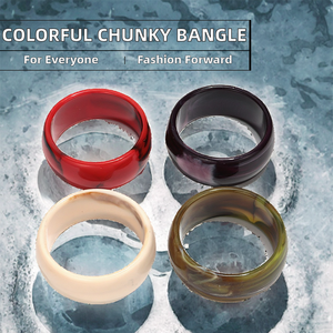 Yiwu New Style Personalized Fashion Trendy Resin Acrylic Unisex Simple Colored Round Chunky Wide <b>Bangle</b> Jewelry Gift - Product Image 2
