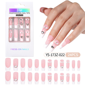 Lot de faux ongles longs à motif géométrique français, sans colle, longue tenue, avec ongles à presser forme cercueil, 24 pièces - Product Image 3