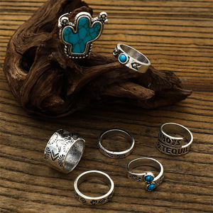 <span class=keywords><strong>Anelli</strong></span> turchesi Cactus da donna <span class=keywords><strong>in</strong></span> <span class=keywords><strong>argento</strong></span> Vintage Western etnico 7 pz - Product Image 5