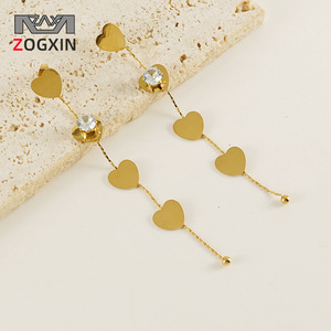 Heart Shaped Drop <b>Earrings</b> 18K Plated Gold Long <b>Tassel</b> Studs For Women Party Jewelry - Product Image 2