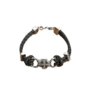 Cross Alloy <b>Leather</b> Woven <b>Bracelet</b> Tibetan Silver Geometric Design Punk Style Fashion Wrap <b>Bracelet</b> - Product Image 5