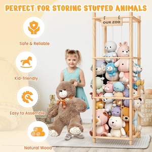 Organisateur de rangement <span class=keywords><strong>pour</strong></span> peluches en bois à un seul niveau, support multifonctionnel <span class=keywords><strong>pour</strong></span> jouets de cuisine - Product Image 3