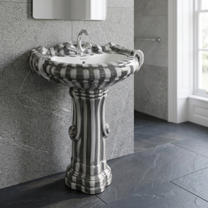 Fancy <b>Rustic</b> Blue Square Ceramic Pedestal Wash Basin Lavabo Set For Villa Mall <b>Bathroom</b> Modern Design - Product Image 6