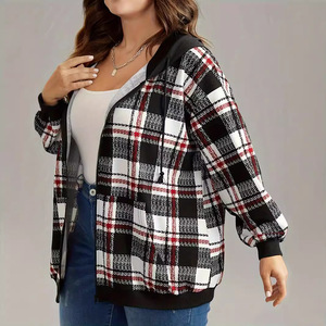 Para <span class=keywords><strong>Amazon</strong></span> Europeo Americano transfronterizo moda Casual Otoño Invierno suelta <span class=keywords><strong>chaqueta</strong></span> con capucha a cuadros para <span class=keywords><strong>mujer</strong></span> nueva cremallera frontal - Product Image 2