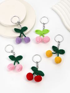 Cute Handmade Woven Knitted Carrot Cherry Key Chain Wool Crochet Pendant Kawaii Fruit Cherry Keyring <b>Bag</b> Purse Charm Accessories - Product Image 5