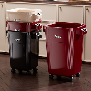 Sweil Kitchen Trash Can 15L Wheeled Rectangular Indoor Waste <b>Bin</b> - Product Image 2