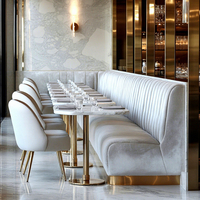 Juego de Muebles Personalizados para Restaurante Ron Group, Asientos de Banqueta Tapizados Personalizados, Mesa Cuadrada de Mármol, Silla Tapizada en Terciopelo y Cuero