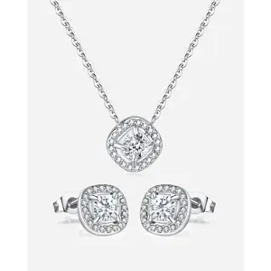 Nuevo conjunto de joyería de acero inoxidable de Zirconia cuadrada de moda de lujo, pendientes personalizados al por mayor, joyería Eecklace